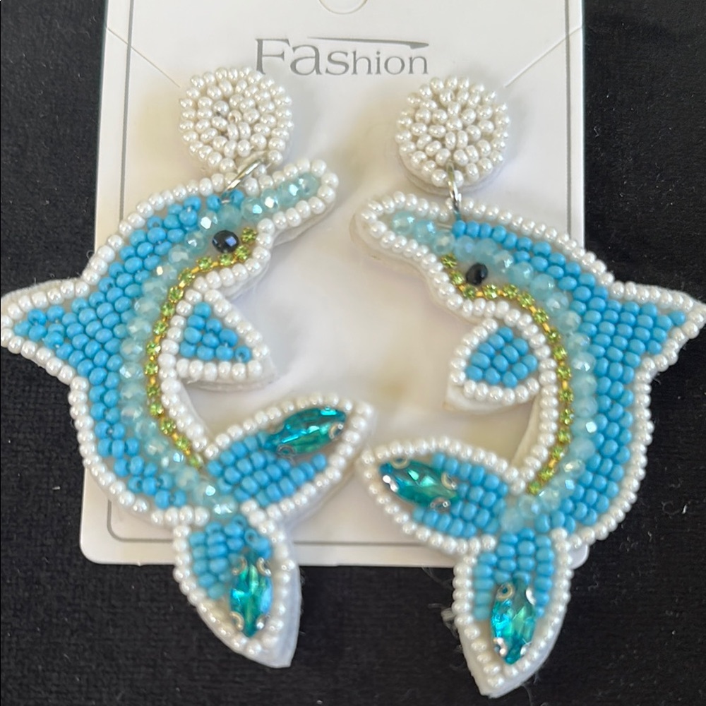 Beaded Dolphin Earrings
